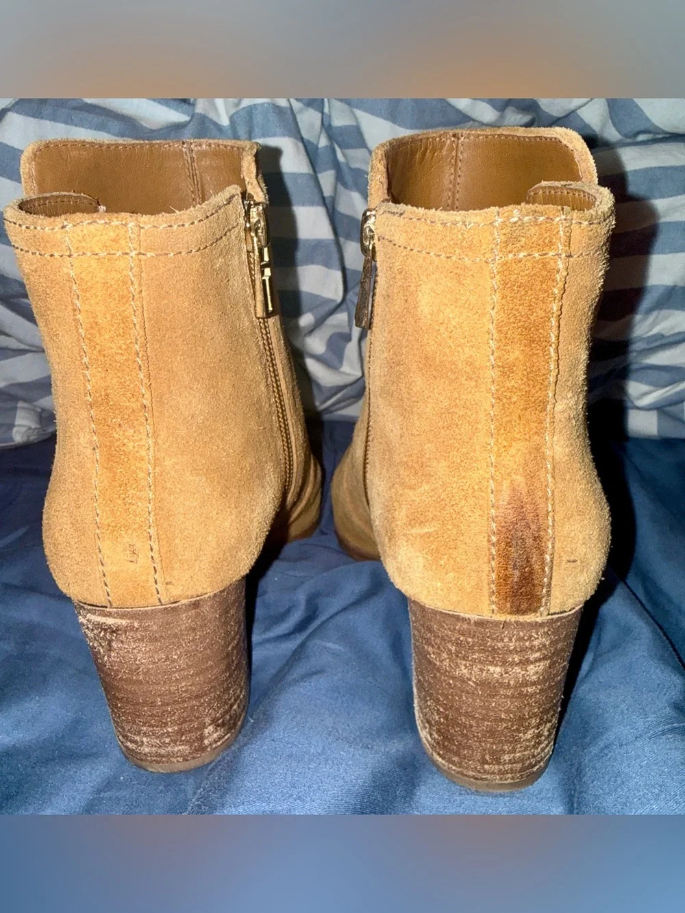 Tory Burch Tan Suede Zip Block-Heel Ankle Boots
